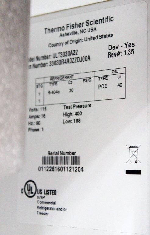 Thermo ULT3030A22 Ultra Low Freezer -30C Standalone, 120V, 60Hz, Used VG
