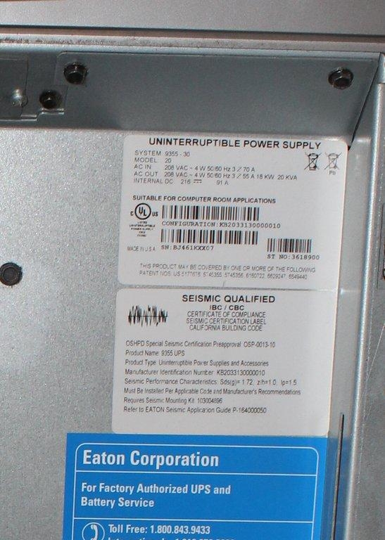 Eaton 9355 UPS Three-Phase Power Supply 30kVA 220V AS-IS Condition