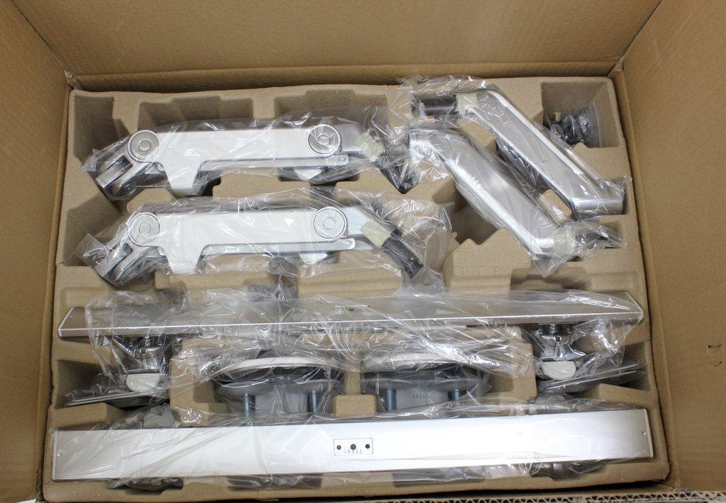 Humanscale M8 Clamp Mount Dual Monitor Arms Set, Polished Aluminum, New