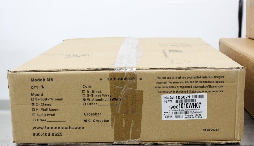 Humanscale M8 Clamp Mount Dual Monitor Arms Set, Polished Aluminum, New