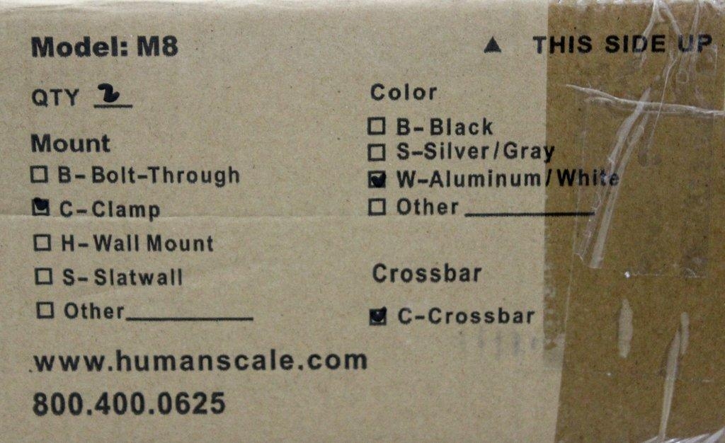 Humanscale M8 Clamp Mount Dual Monitor Arms Set, Polished Aluminum, New