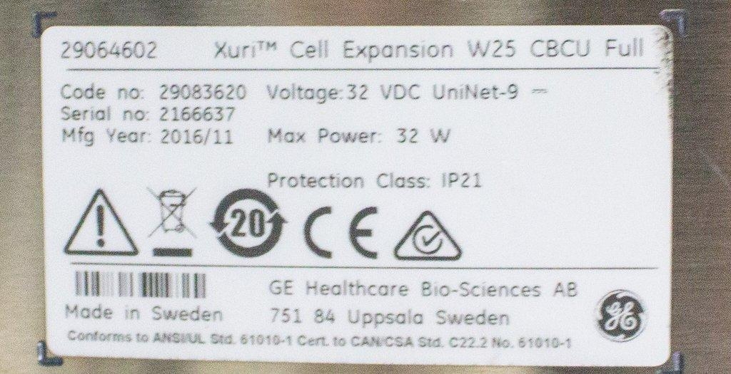 GE Healthcare Xuri W25 Bioreactor Cell Expansion System 25L Automated