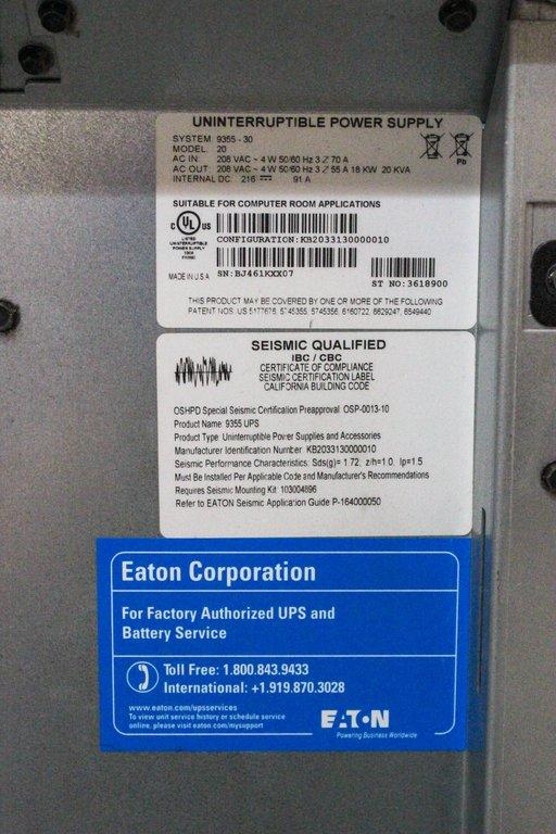 Eaton 9355 UPS Three-Phase Power Supply 30kVA 220V AS-IS Condition