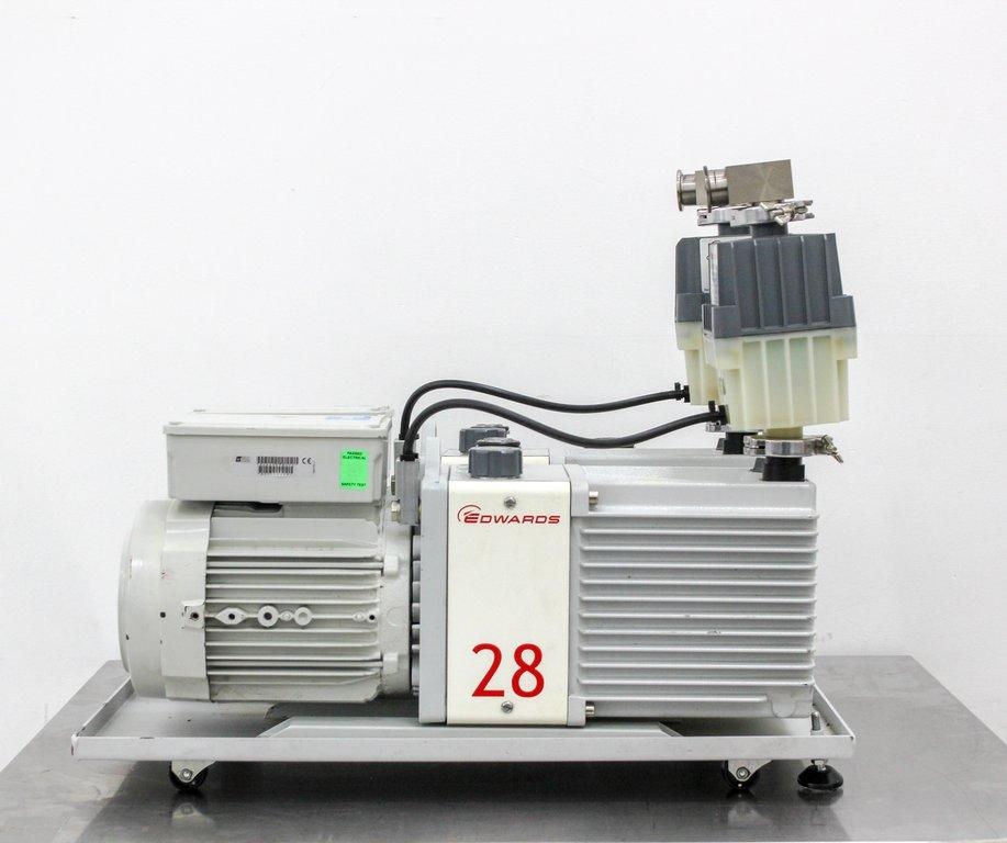 Edwards Dual E2M28 Vacuum Pump Set with Drip Pan, Dual-Stage, Quiet Operation