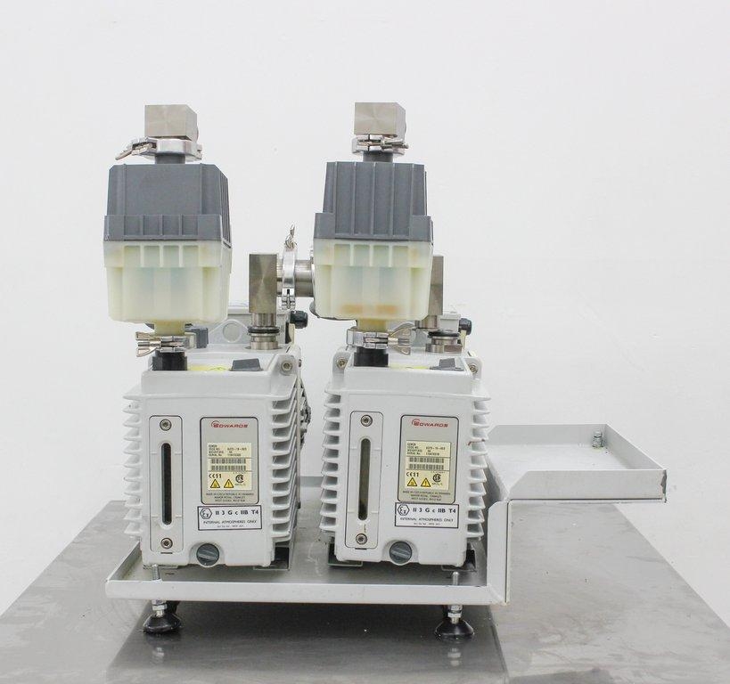 Edwards Dual E2M28 Vacuum Pump Set with Drip Pan, Dual-Stage, Quiet Operation