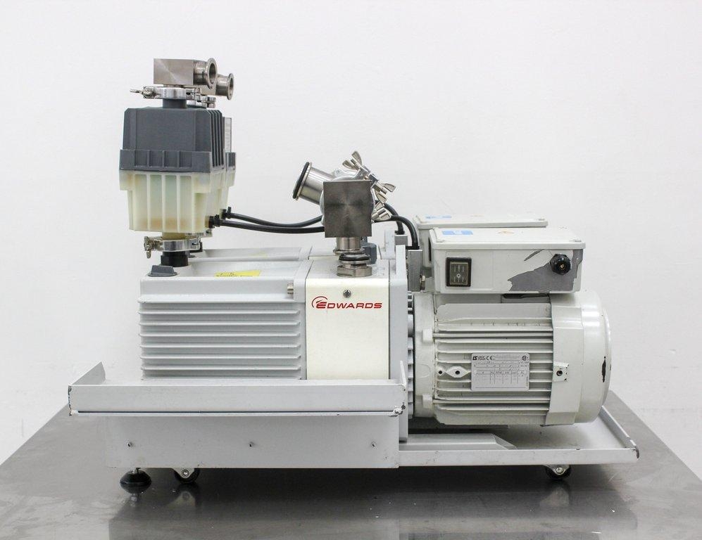 Edwards Dual E2M28 Vacuum Pump Set with Drip Pan, Dual-Stage, Quiet Operation