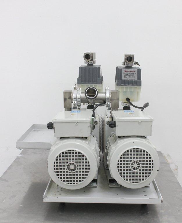 Edwards Dual E2M28 Vacuum Pump Set with Drip Pan, Dual-Stage, Quiet Operation