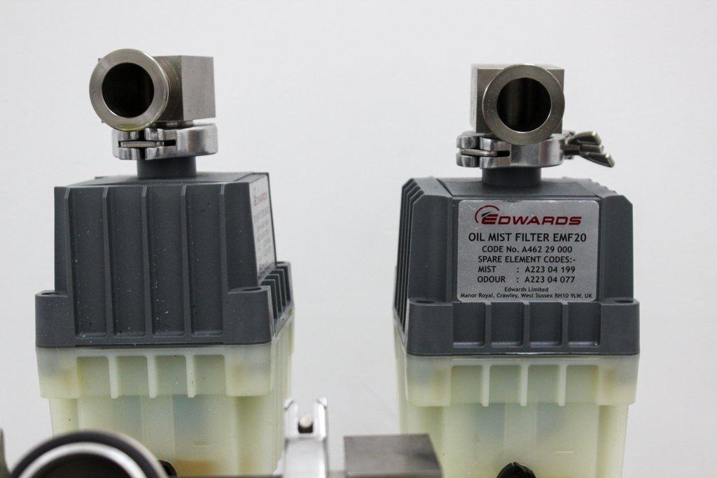 Edwards Dual E2M28 Vacuum Pump Set with Drip Pan, Dual-Stage, Quiet Operation