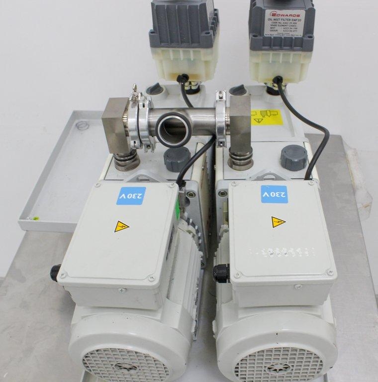 Edwards Dual E2M28 Vacuum Pump Set with Drip Pan, Dual-Stage, Quiet Operation