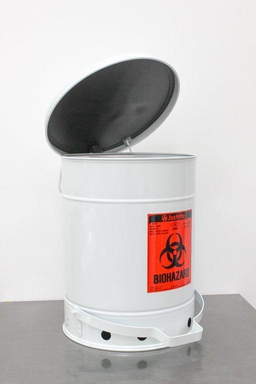 Justrite 6 Gal. Steel Biohazard Waste Can, Foot-Operated, Self-Closing Lid