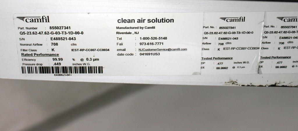 Camfil Clean Room Air Filter 855027341 Hepa FFU with EC Motor, 950 CFM