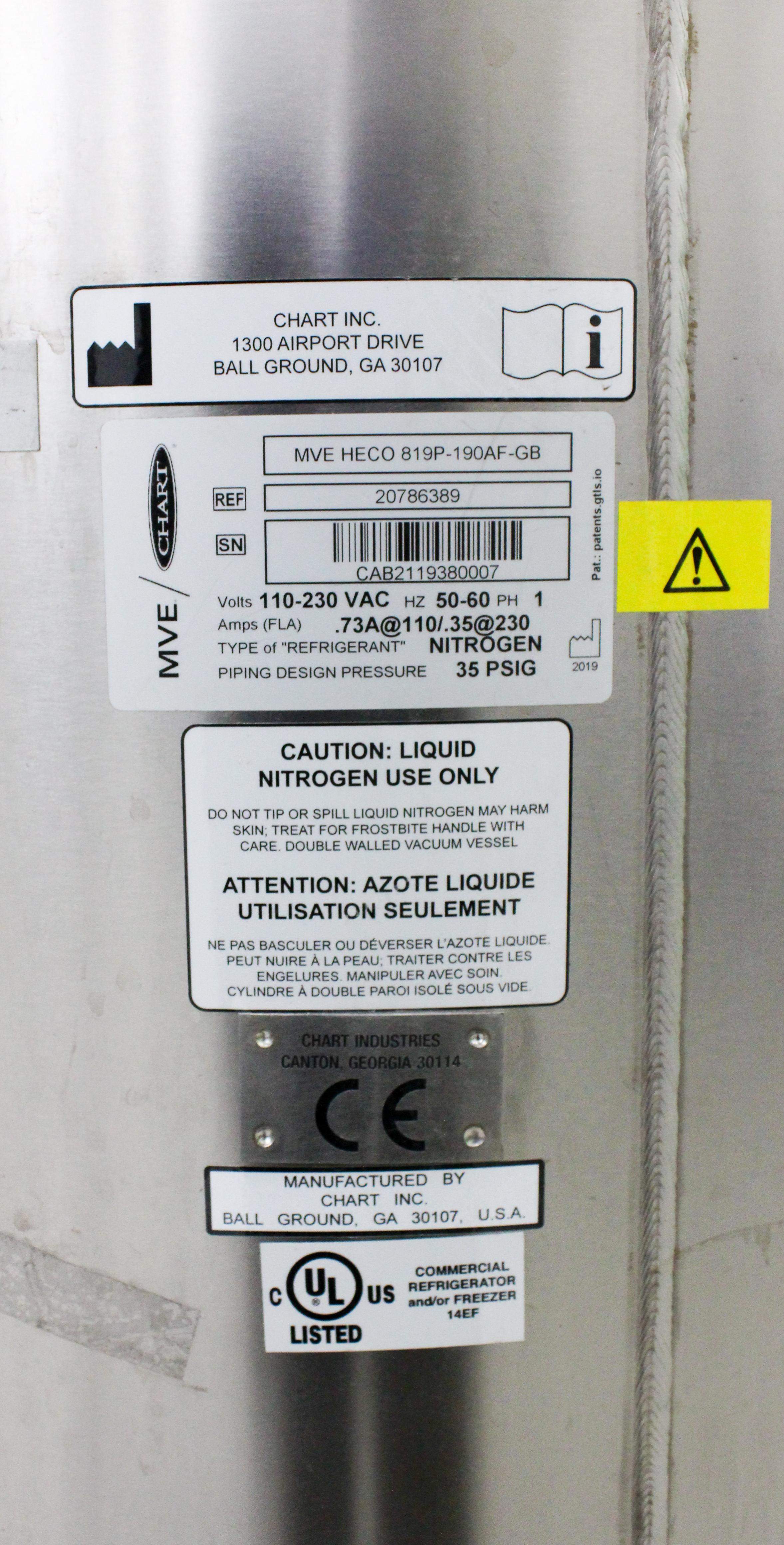 Chart Industries MVE Heco 819P-190AF-GB Cryogenic Storage Freezer -190C 19500 Vials Capacity