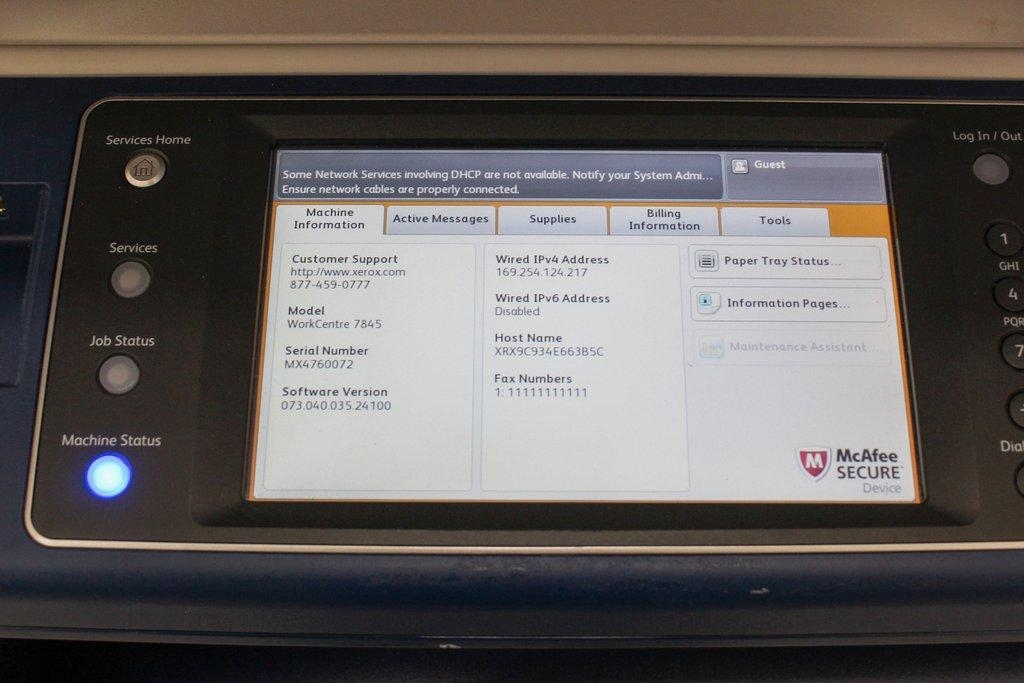 Xerox WorkCentre 7845i Color Multifunction Printer, Office Finisher, 100-240v