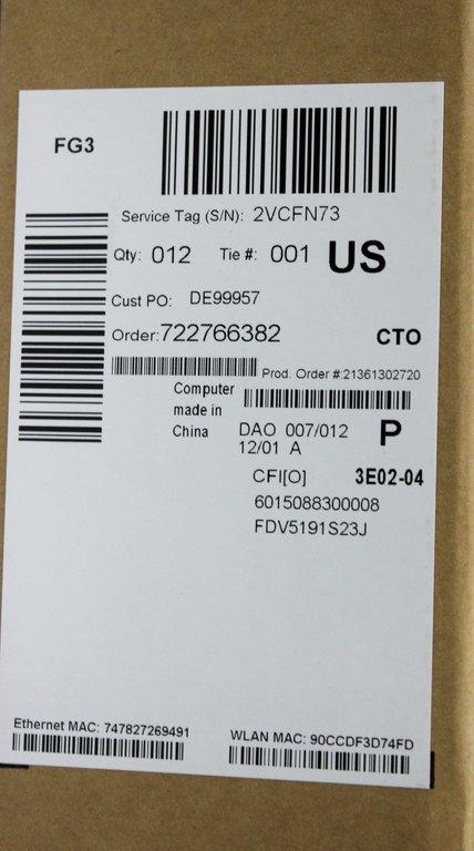 Dell A46857 Laptop 3551 W10IOT19 RC IT Equipment with Power Cord & Manual