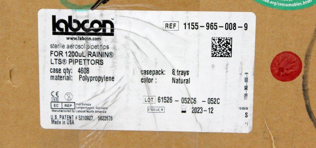 Labcon 1155-965008-9 1200ul Pipettors Case 4608 Pieces New Condition