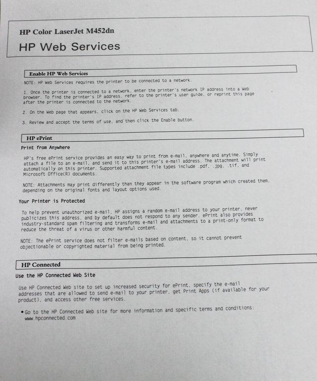 hp Color Laser Jet Pro M452dn Printer - VG Condition, 2018, 110-127V