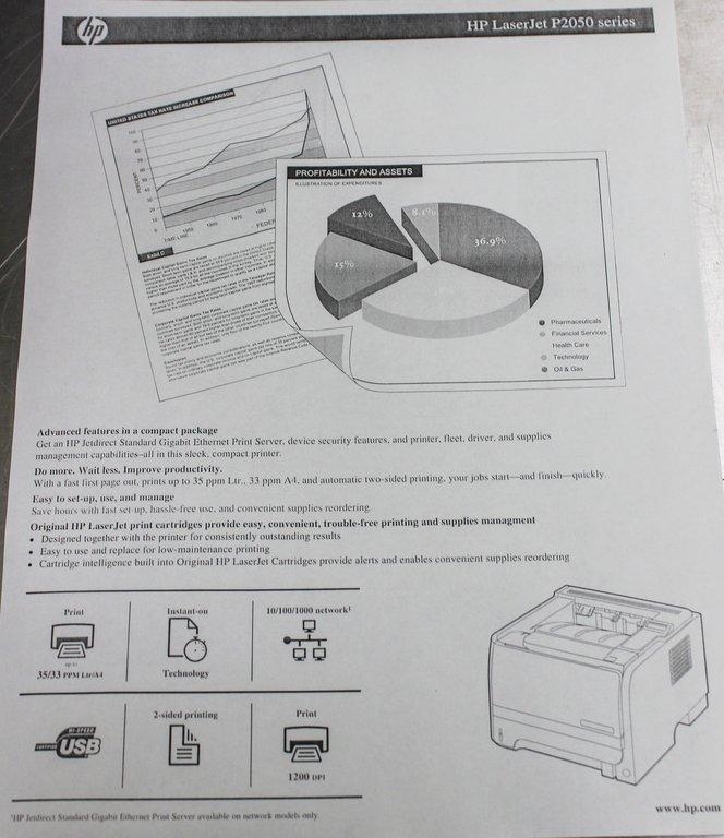 HP LaserJet P2055dn Printer Office Equipment 50/60Hz 110-127V