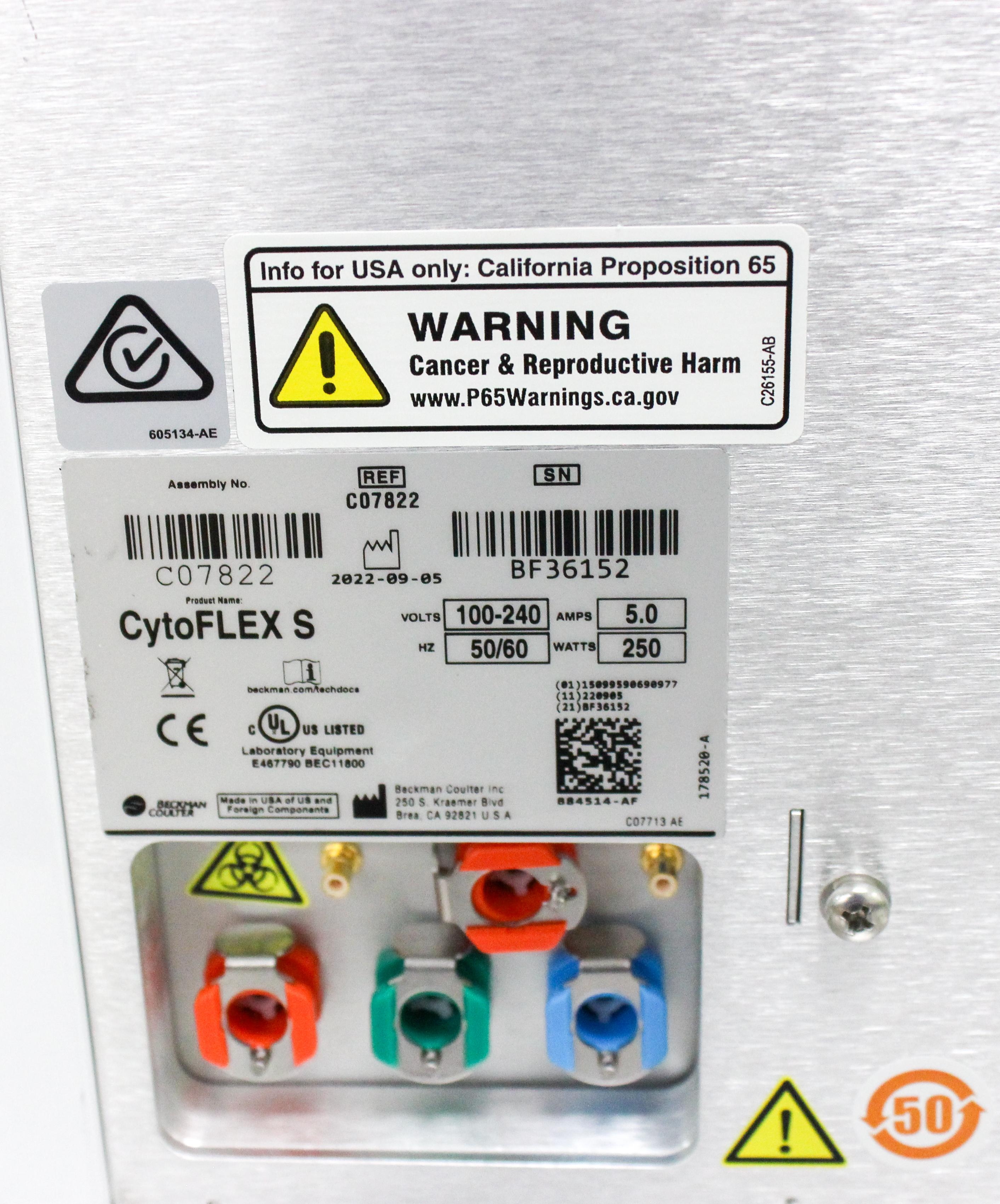 Beckman CytoFLEX S Flow Cytometer, C07822, 4 Lasers, 96-Well Plate Capability