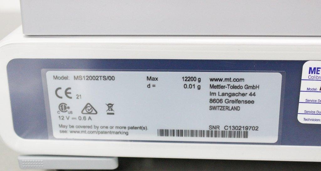 Mettler Toledo MS12002TS Precision Balance Scale 12200g Capacity 10mg Readability