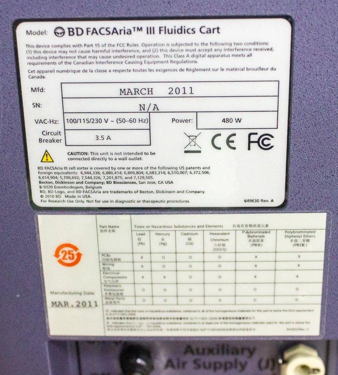 BD FACSAria III Cell Sorter Multicolor Performance Pressure Driven 2011