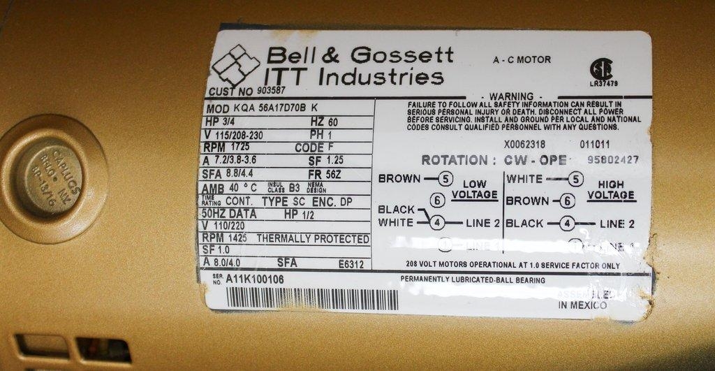 Bell & Gossett ITT Series 60 TK Pump Circulation 172648LF, 208V-230V, 60Hz