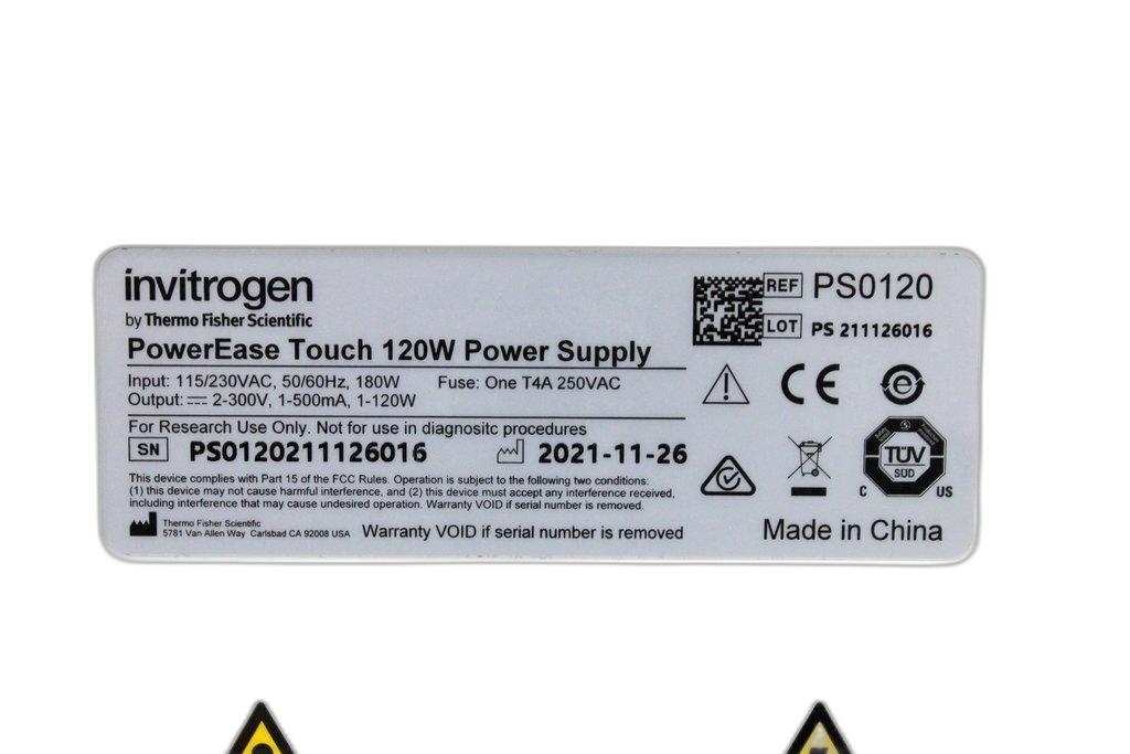 Invitrogen PS0120 PowerEase Touch 120W Power Supply 120V 50/60Hz Near New