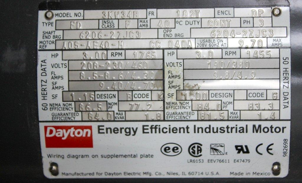 Dayton 3KW34 Industrial AC Motor 1765 RPM Turnkey Fully Functional