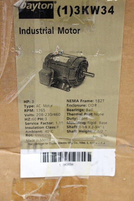 Dayton 3KW34 Industrial AC Motor 1765 RPM Turnkey Fully Functional