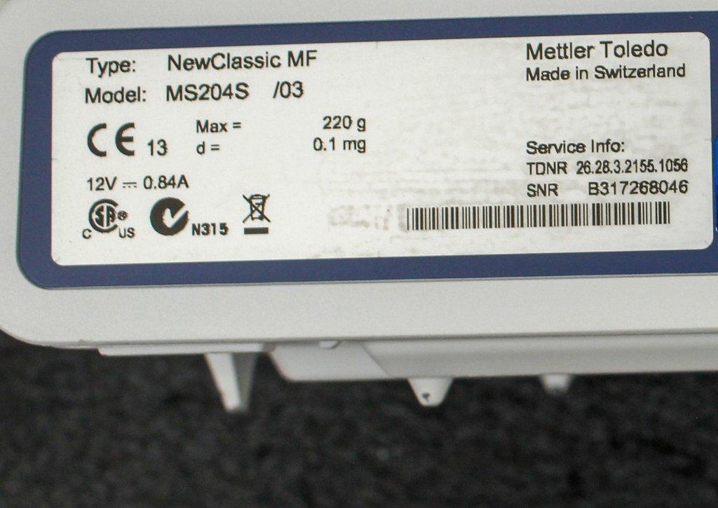 Mettler-Toledo MS204S Precision Balance 220g Capacity Internal Calibration