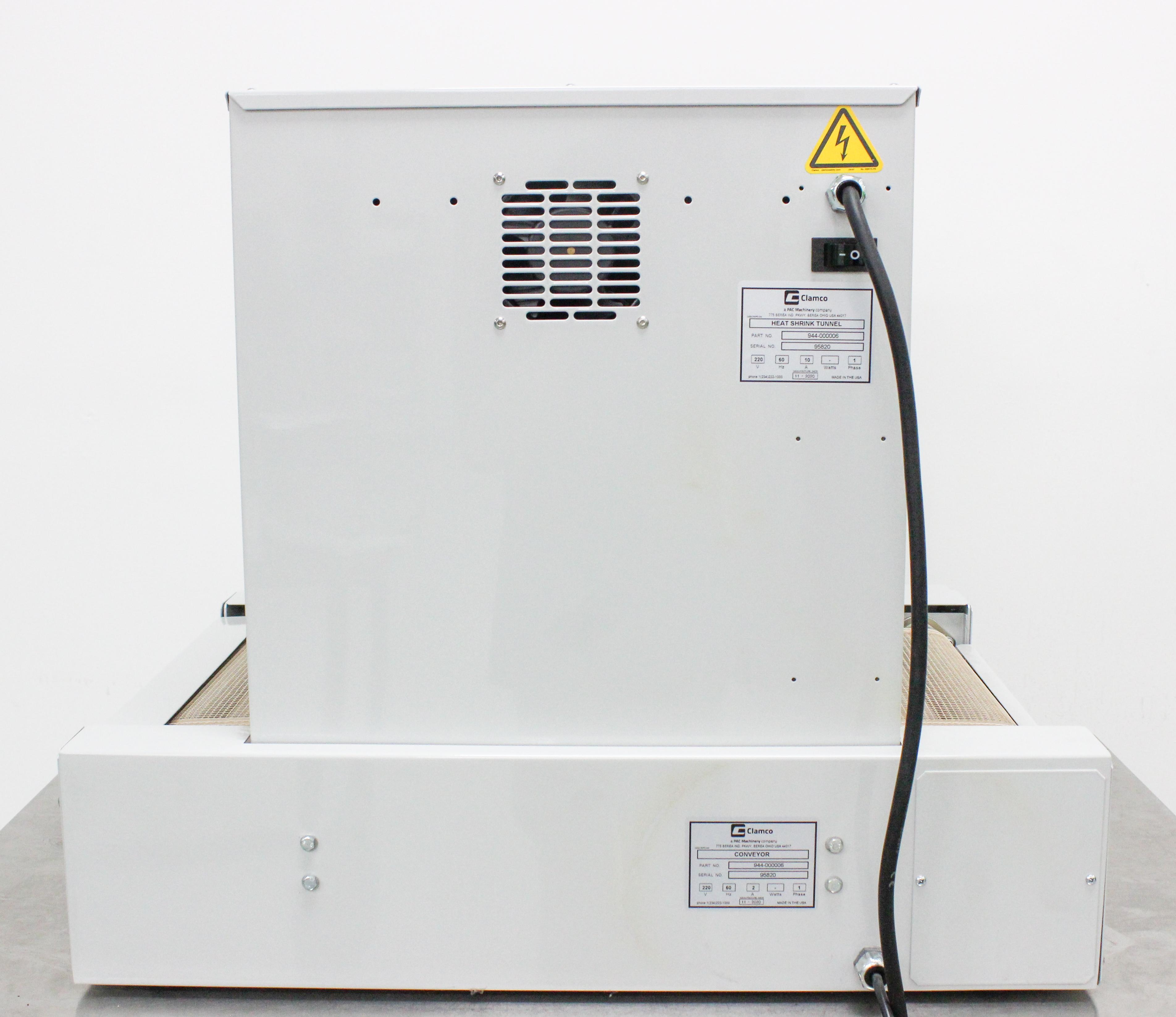 Clamco 820 Heat Shrink Tunnel Packaging Equipment 220V 60Hz Excellent Condition