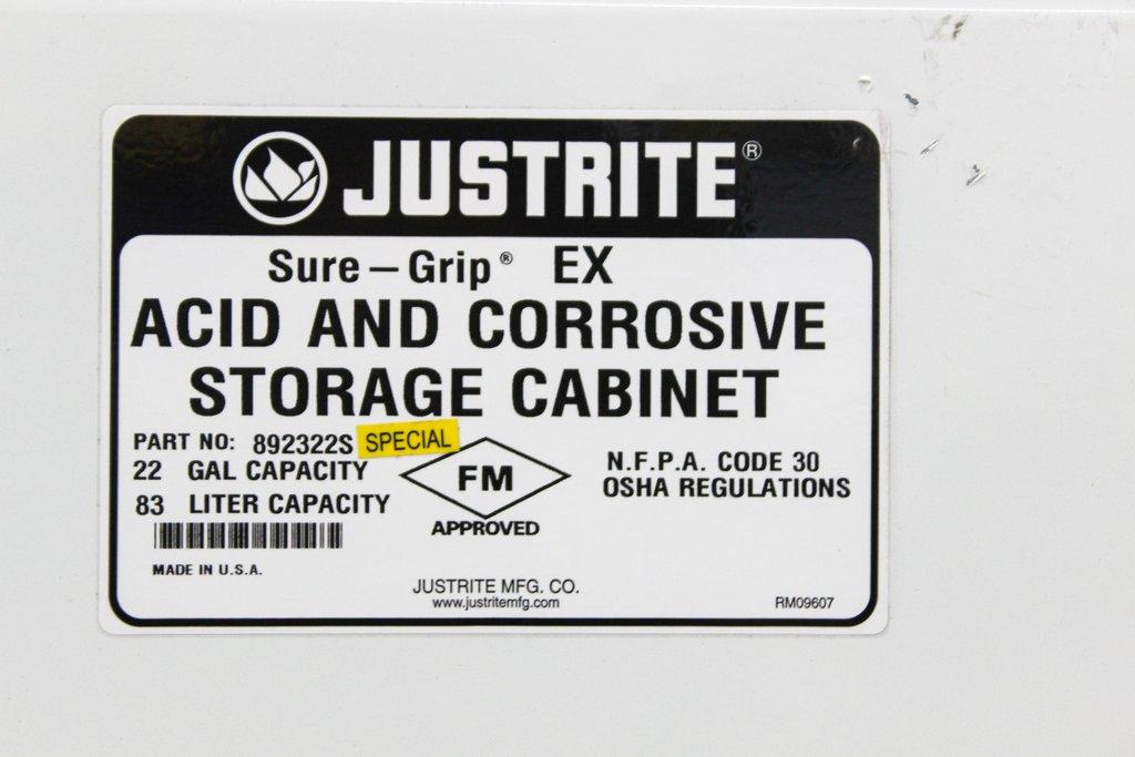 Justrite 892322S Corrosive Storage Cabinet 22Gal Capacity Steel Frame