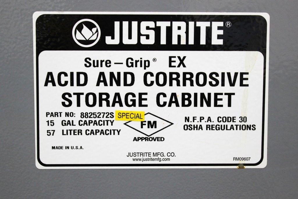 Justrite 8825272S 15G Acid Corrosive Storage Cabinet VG Condition