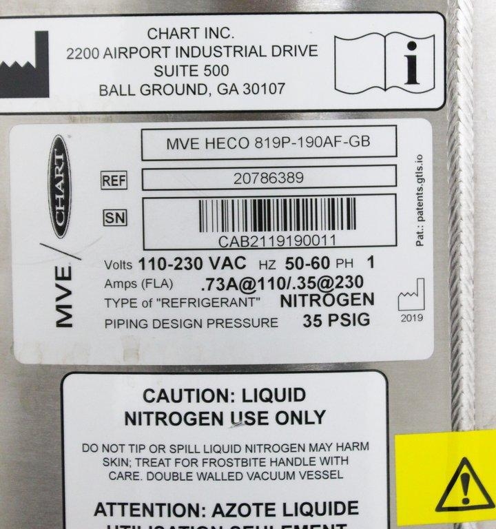 Chart Industries MVE Heco 819P-190AF-GB LN2 Cryogenic Freezer Storage