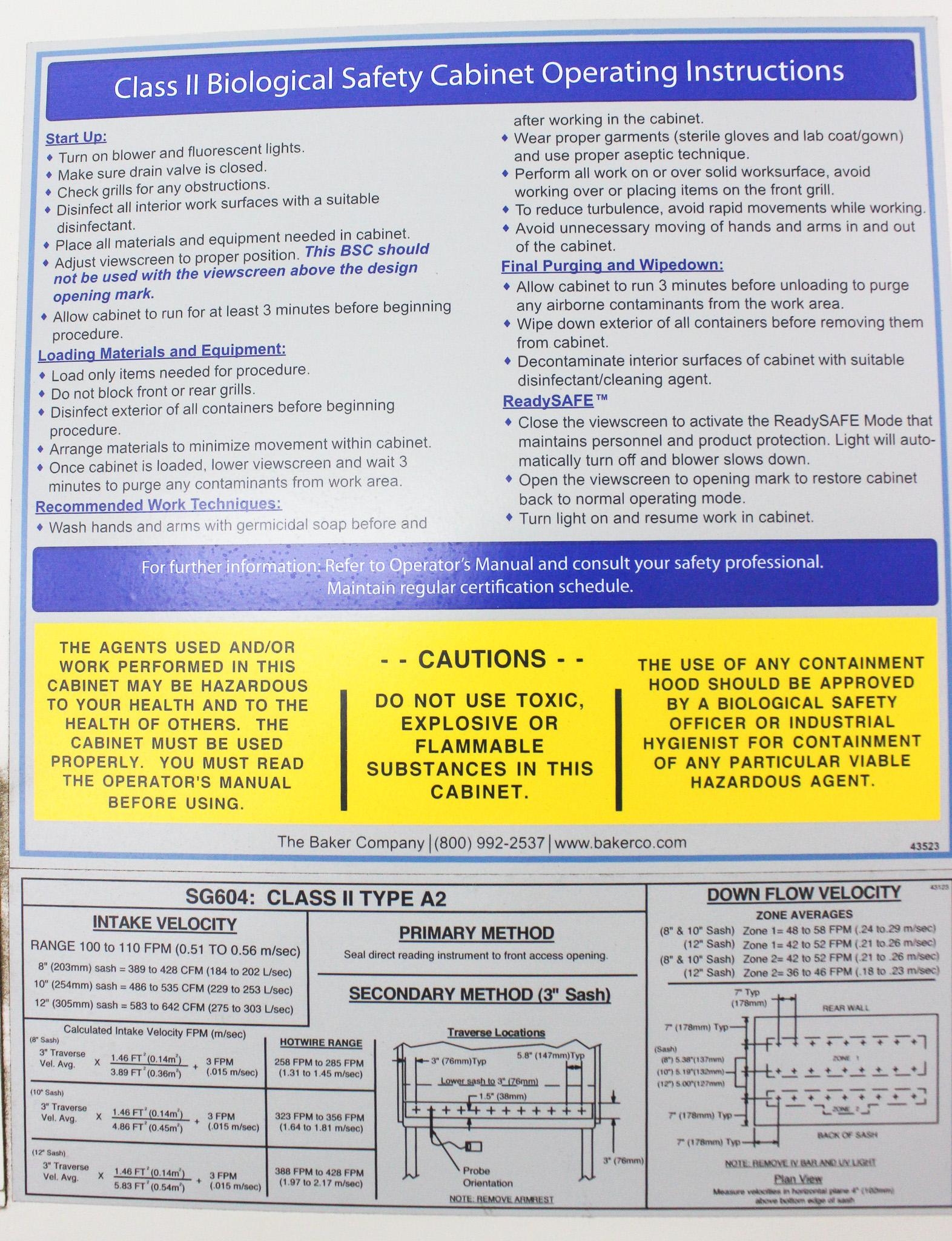 Baker SterilGARD SG604 Class II Biological Safety Cabinet 120V 800lb USA