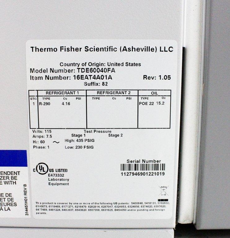 Thermo Scientific TDE60040FA Ultra-Low Freezer -40C 600-Box Upright