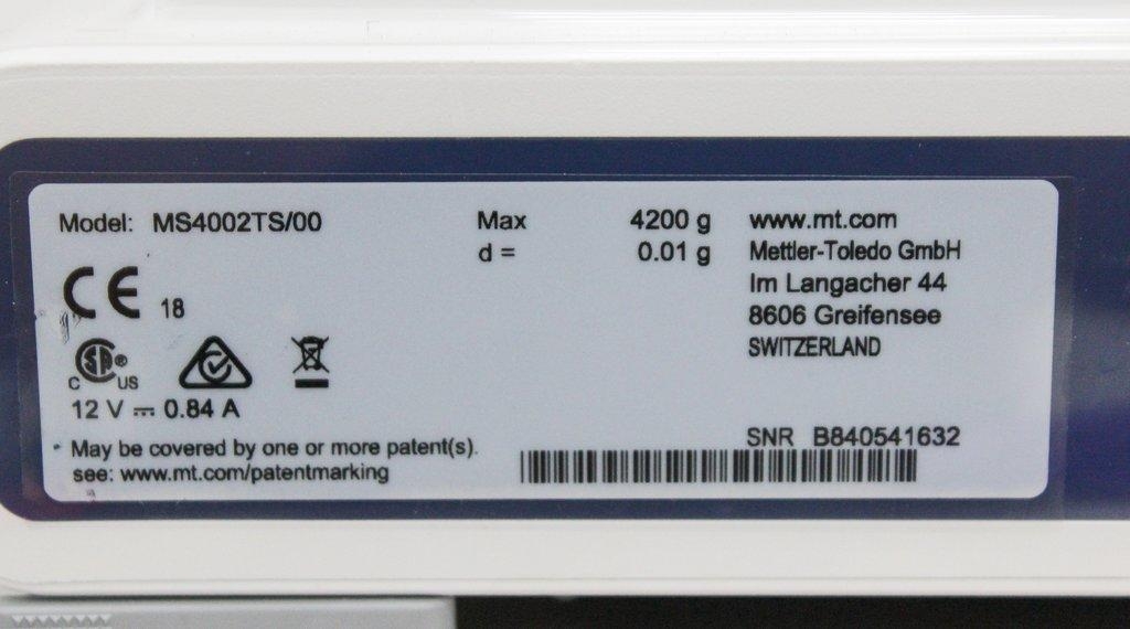 Mettler Toledo MS4002TS Precision Balance Scale Accurate Weighing System 120V Power