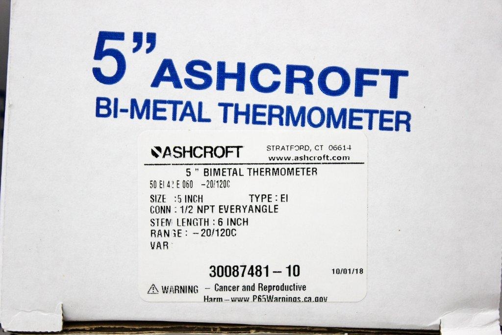 Ashcroft 5'' Bi-metal Thermometer -20 to 120°F 6in Stem Set of 19 Pcs