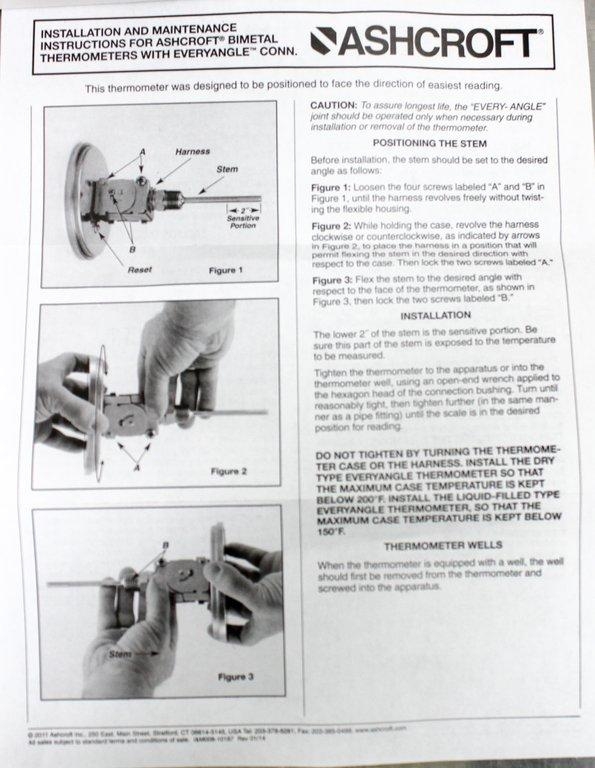 Ashcroft 5'' Bi-metal Thermometer -20 to 120°F 6in Stem Set of 19 Pcs