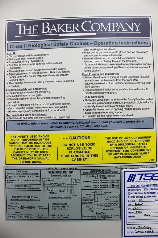 Baker SG403A-HE SterilGARD Class II A2 Biosafety Cabinet 4ft Laminar Flow