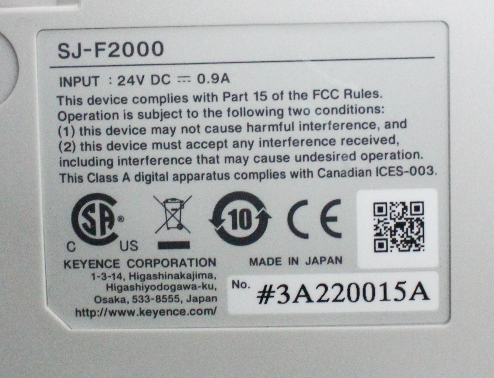 Keyence SJ-F2000 Static Eliminator Blower Fast 50mm 88.29CFM Electronics Lab