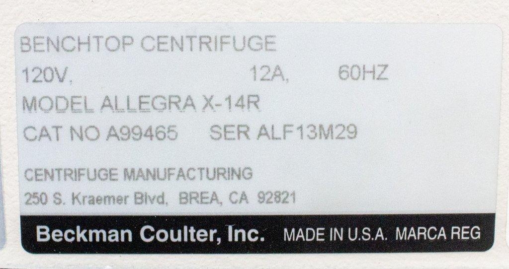 Beckman Allegra X-14R Centrifuge Refrigerated 4°C 4x750ml 283lb Fair