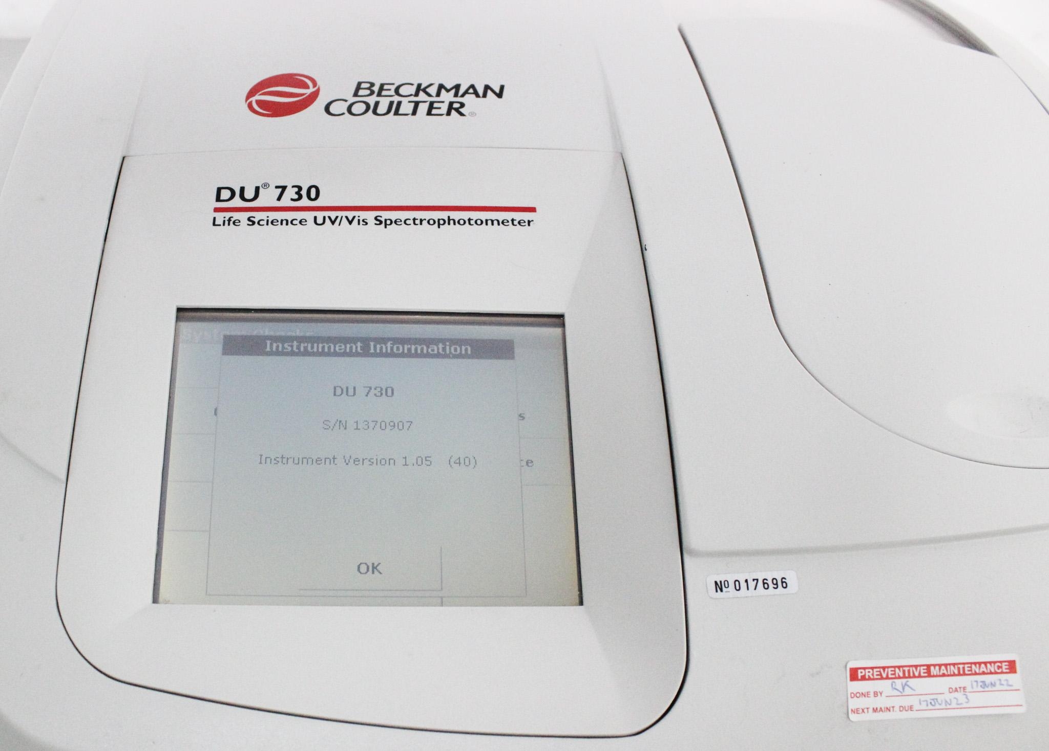 Beckman Coulter DU 730 Spectrophotometer UV Vis Protein DNA Analysis