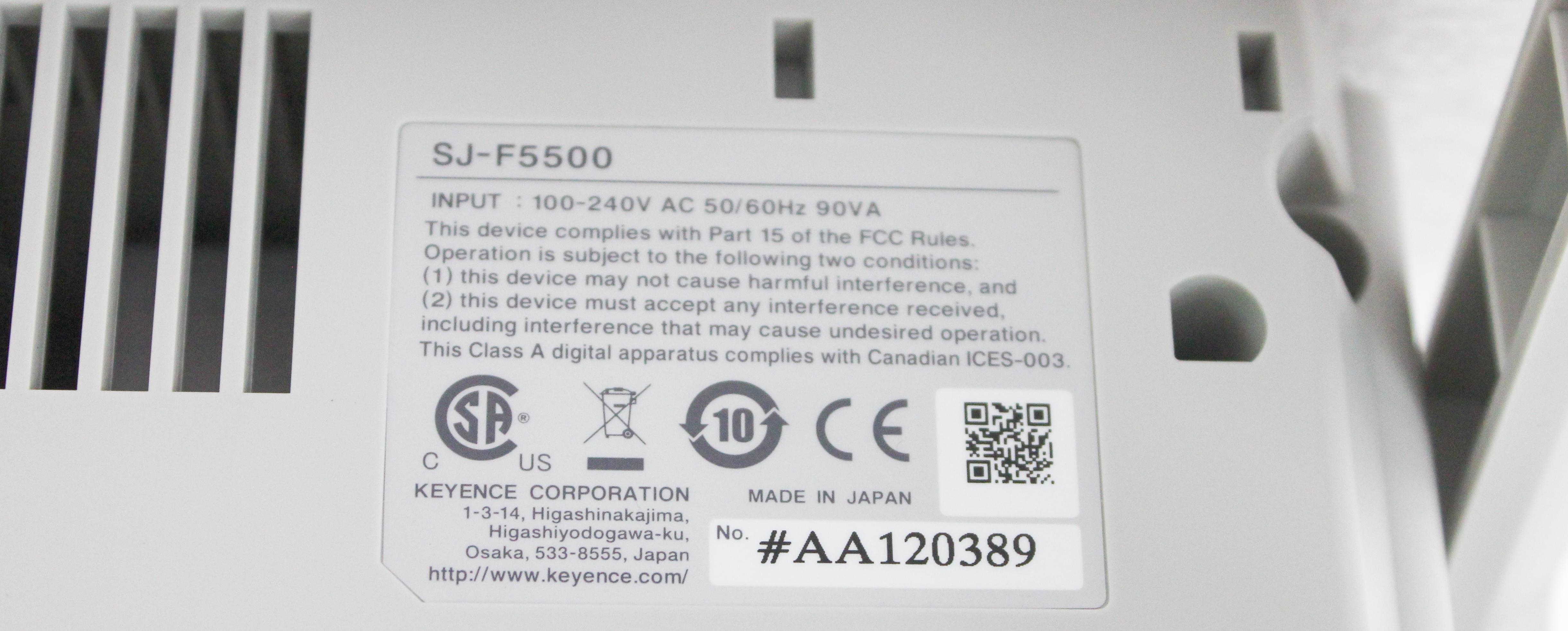 Keyence SJ-F5500 Static Eliminator Blower High-Precision 0.6s Eliminates Dust