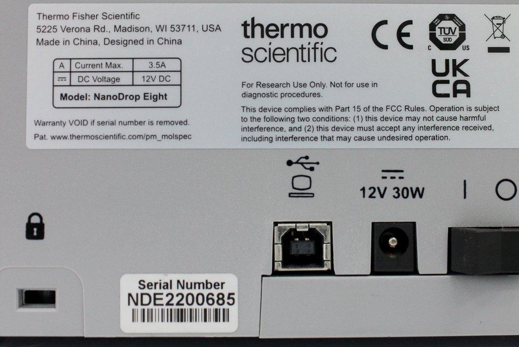 Thermo Scientific NanoDrop Eight Spectrophotometer Lab Equipment 120V 50/60Hz