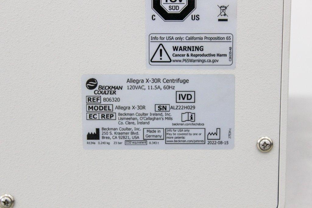 Beckman Allegra X-30R Benchtop Centrifuge -20C to 40C 400mL 18000 RPM