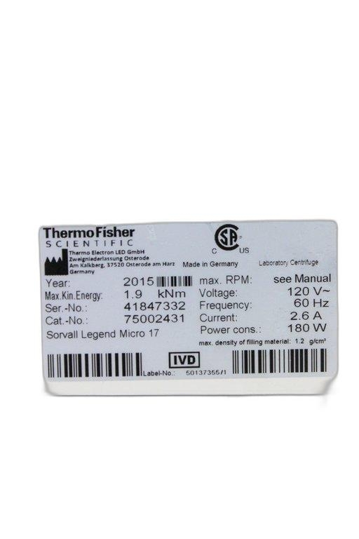 Thermo Sorvall Legend Micro 17 Centrifuge, Microcentrifuge 13000 RPM, Digital