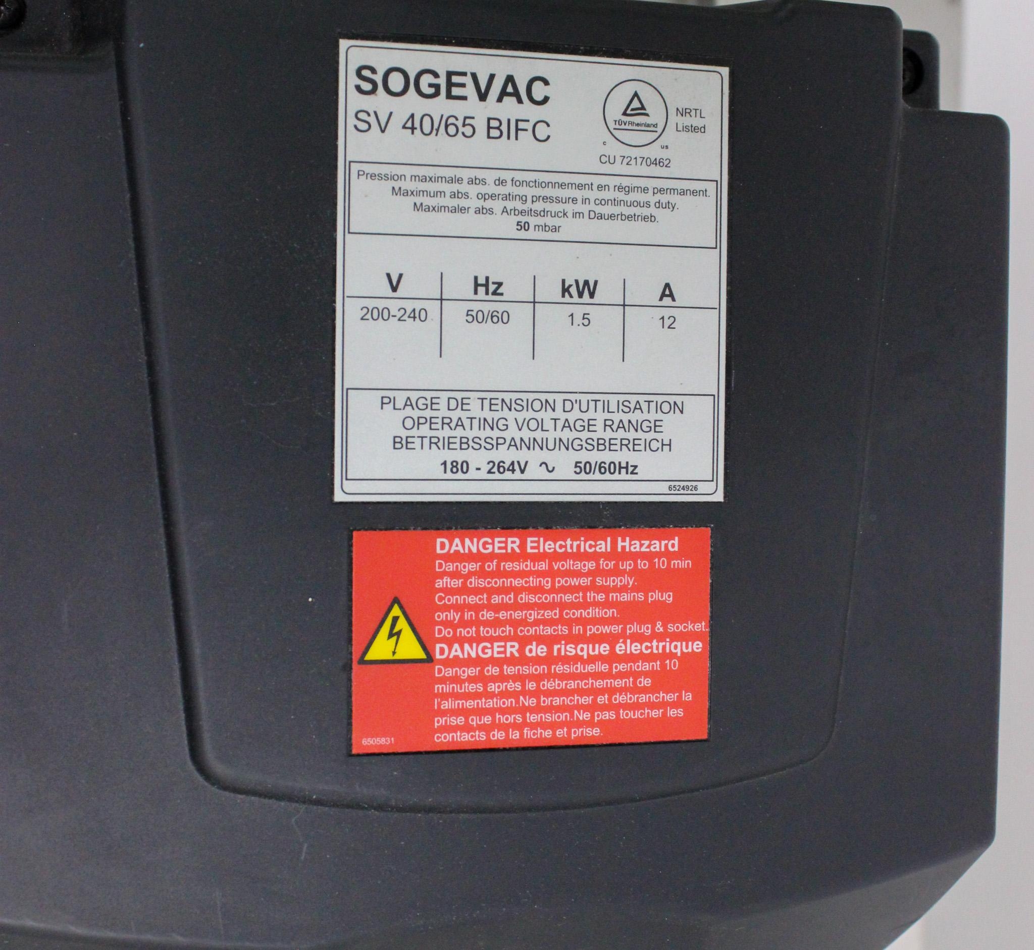 Leybold SOGEVAC SV65BIFC Vacuum Pump Compact Design Low Noise Reliable