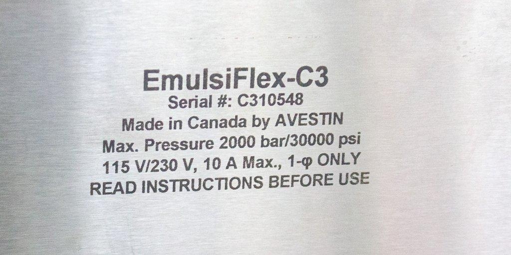 Avestin EmulsiFlex-C3 Homogenizer Lab Scale High Pressure 3L/h Capacity