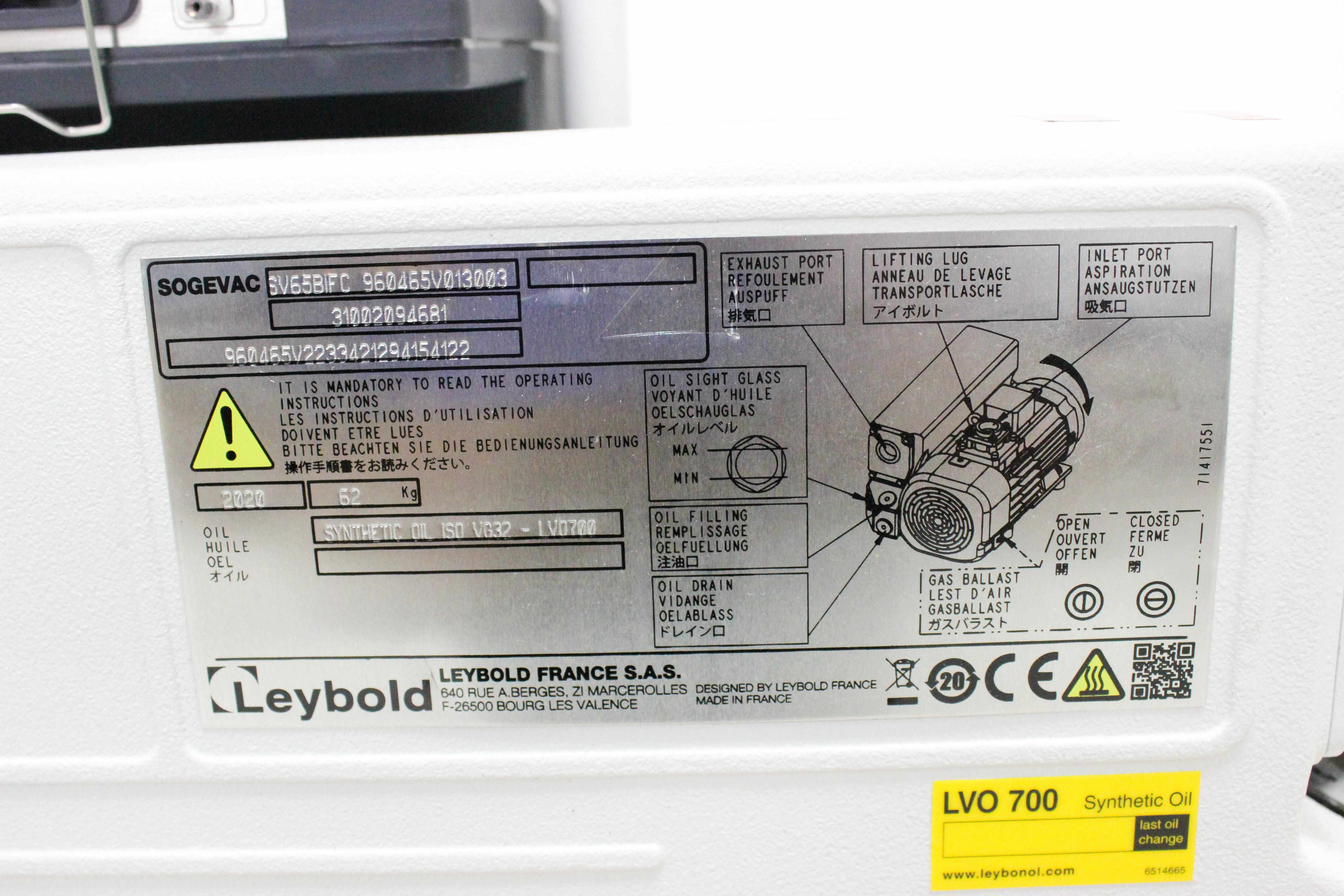 Leybold Sogevac SV65BIFC Vacuum Pump Compact Low Noise Efficient Unit