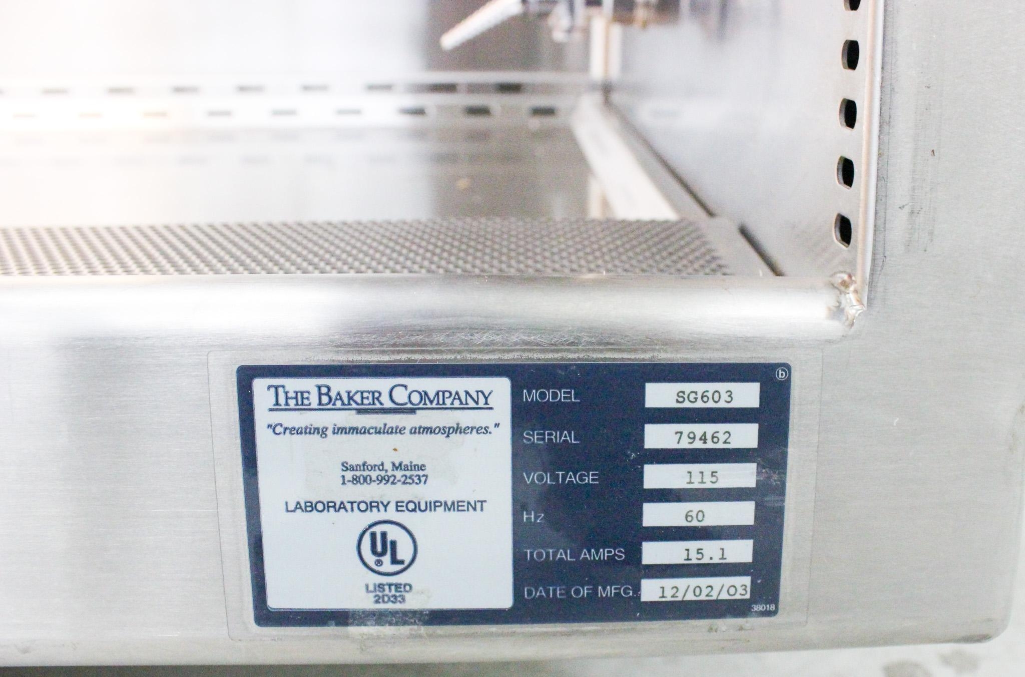 Baker SG603 Biosafety Cabinet Class II UV Decontamination No Stand Fair 2003